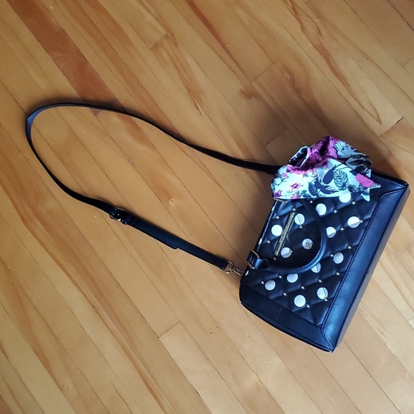 Betsey Johnson Polka dot crossbody bag. Floral scarf. Removable strap. - Picture 1 of 16